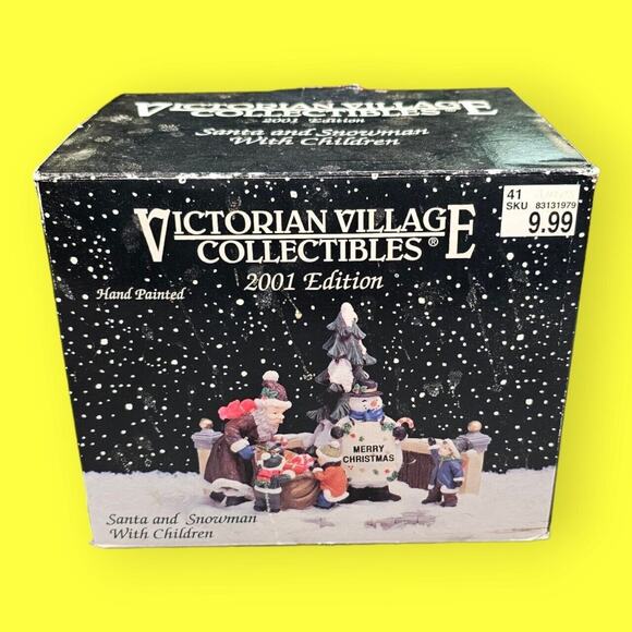 Victorian Village Collectibles Santa And Snowman With Children 2001 Edition - Picture 2 of 11